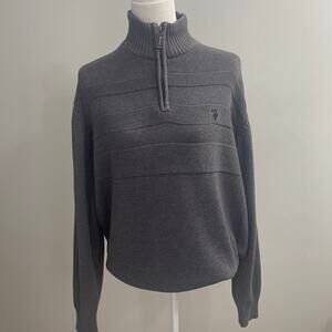 U.S. Polo Assn. Men's Preppy 1/4 Zip Pullover Sweater | Dark Grey Charcoal Sz L